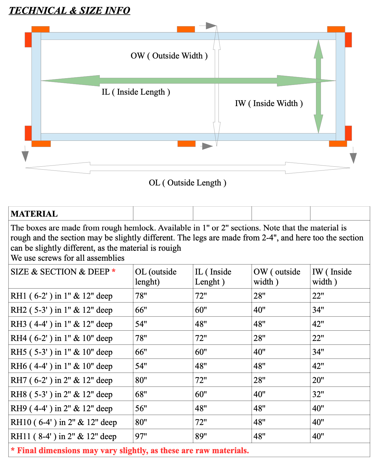 Garden Bed Rough Spec
